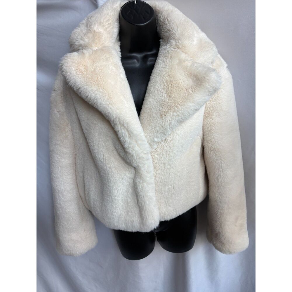Meshki Cream Faux Fur Jacket Plush Size S Luxurious Coat Classy Soft Elegant